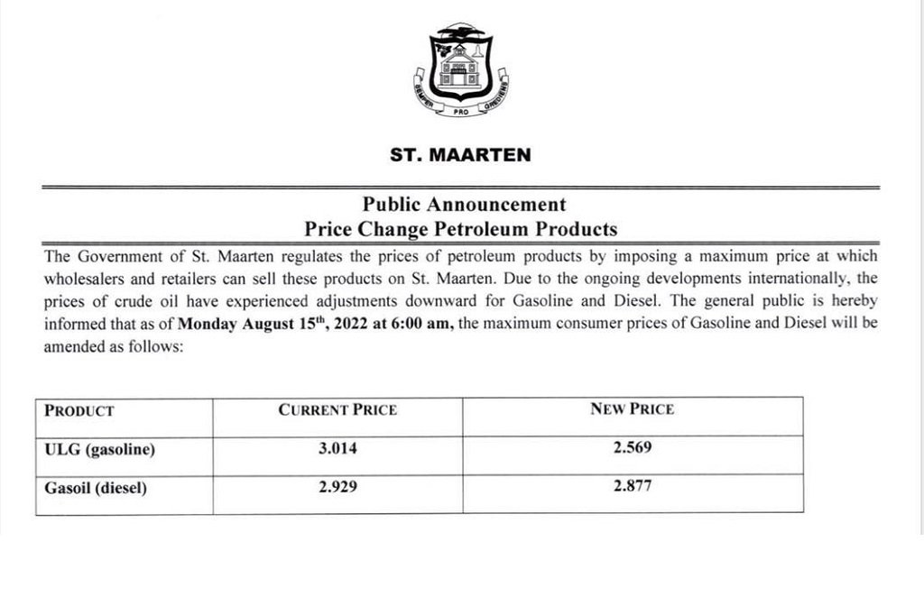 St Maarten Drop in fuel prices in effect Aug15th The Latest 

